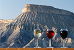 Wine glasses and Mount Garfield, Palisade, Colorado.
